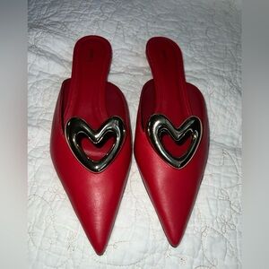 Maeve Scarlet Mules with Metallic Heart Detail